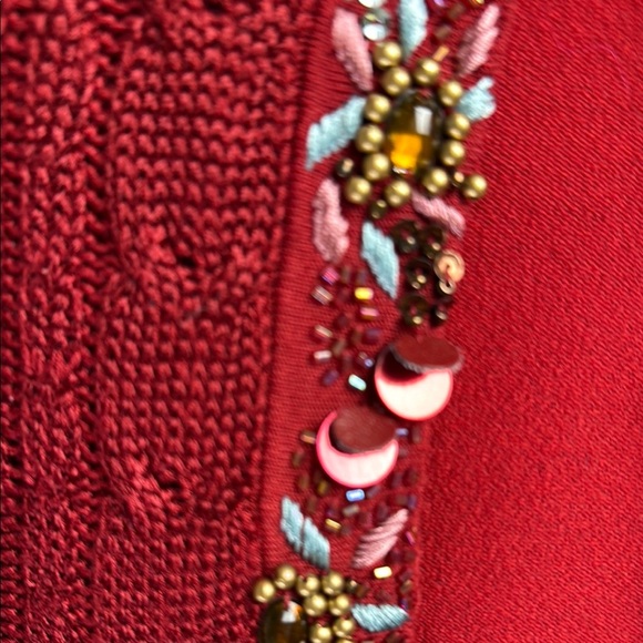 NADINE Petite Large Red Cropped Cardigan with Decorative Trim - Picture 3 of 8